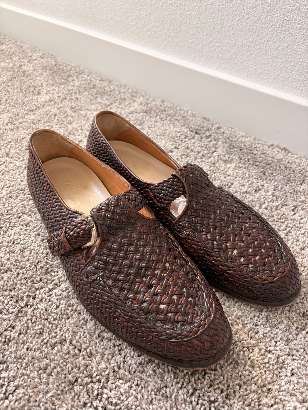 Vintage Bally "Seville" Men's Woven Leather Monk Strap Loafers (Size 13 D)